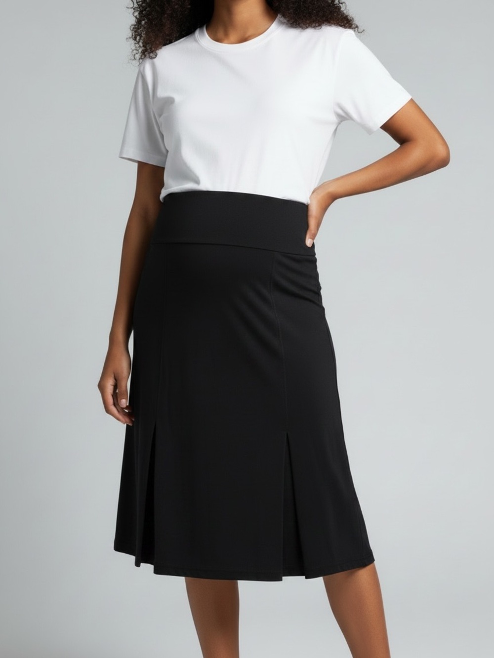Motherhood Maternity M Black Knit A-Line Box Pleat Skirt